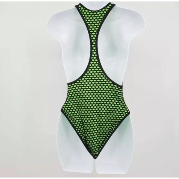 Juniors Neon Lime High Leg Mesh One Piece Swimsuit With Racerback By Xhilaration - Picture 5 of 5